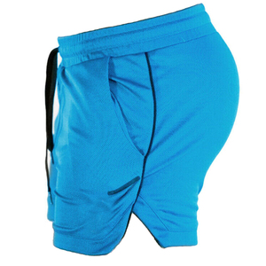 Pantalones Cortos Deportivos Casuales para Hombre, de Poliéster Tejido de Secado Rápido, Color Azul Sólido, Cintura Media, Cierre con Cordón - Product Image 2