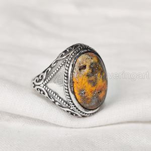 Recién llegado, anillo para hombre, anillo de piedra preciosa de jaspe de abejorro Natural, todos los tamaños, joyería fina árabe, anillo de Plata de Ley 925 - Product Image 1