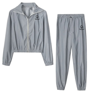 2024, conjuntos de Top corto de dos piezas para mujer con estampado de logotipo personalizado, cortavientos de punto de alta calidad con pantalón con cintura elástica - Product Image 2