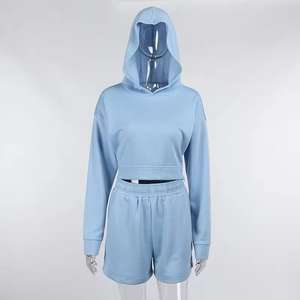 Vêtements pour femmes 2025 logo personnalisé vêtements de sport ensemble de survêtements courts haute qualité femmes deux pièces sweat à capuche court et ensemble short - Product Image 3