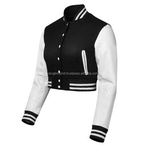 แจ็คเก็ตเบสบอลแบบวาร์ซิตี้สำหรับผู้หญิง ปี 2024 แบบเรียบ ย้อมสีพื้น ตัดสั้น ทรงปกติ สำหรับฤดูหนาว ขายส่ง ตกแต่งด้วยผ้าทอ ผ้าฝ้าย - Product Image 5