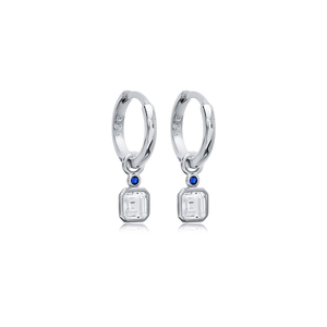 Pendientes Colgantes Modernos con Diseño de Circonita Cuadrada Transparente y Zafiro, Joyería Fina de Plata de Ley Hecha a Mano en Turquía para Fiestas - Product Image 5