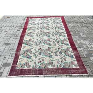Vintage Large Rug 5.3x8.6 ft, <b>Red</b> Blue Camouflage Rug <b>Wool</b> - Product Image 1