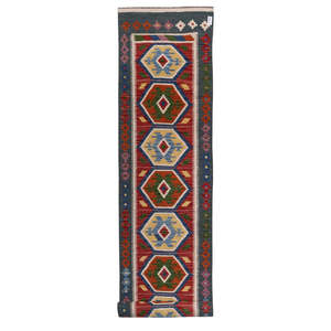 Alfombra Kilim de Maimana, Afganistán, 393 x 82 cm - Product Image 1
