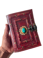 Carnet en cuir véritable classique en gros, pierre verte unique, relié à la main, journaux embossés, carnet de sorcellerie Wiccan pour unisexe