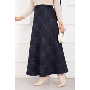 Jupe de plongée bleu marine à carreaux, coupe droite chic avec ceinture, en coton tricoté respirant, taille XS, pour l'été et l'automne, décontractée et tendance - Product Image 2