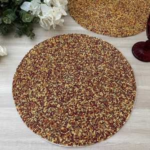 <b>Beaded</b> <b>Placemat</b> Handmade Round Charger for Luxury Dining & Holiday Decor Unique Piece Handmade <b>Beaded</b>, <b>Placemat</b>, Housewarming - Product Image 4
