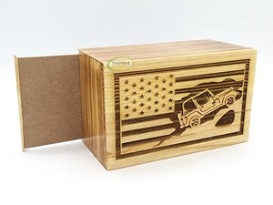 อุปกรณ์งานศพ โลงศพไม้สนสำหรับเผาศพสัตว์/ผู้ใหญ่ ลายรถจี๊ปและดาว เหมาะสำหรับสุสาน - Product Image 5