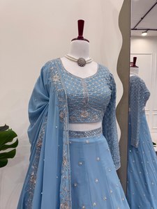 Tốt Nhất Bán Ấn Độ Thiết Kế Tapeta Lụa Thêu Lehenga Choli Readymade Tầng Chiều Dài Nhăn Miễn Phí Đảng Wedding Trang Phục <span class=keywords><strong>Net</strong></span> - Product Image 6
