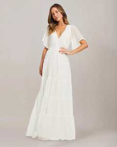 2025 nouvelles vacances d'été plaine été bohème Maxi robe demi manches blanc 100% rayonne tissu dames robes pour les femmes - Product Image 5