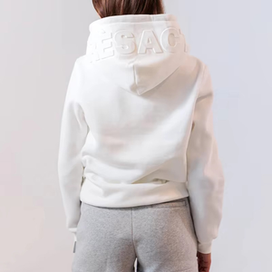 Sweat à capuche surdimensionné en molleton de coton tricoté blanc de haute qualité, lourd, écologique, avec badge en relief 3D personnalisé sur le devant - Product Image 4