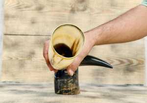 Authentique corne à boire viking d'inspiration médiévale avec support vin de buffle poli/hydromel/bière support de corne à boire viking authentique - Product Image 2