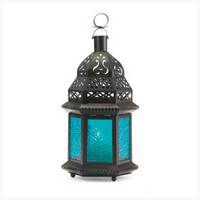 Lanterne suspendue en métal noir avec cadre miroir bleu, design moderne, écologique, faite à la main pour Noël et la maison