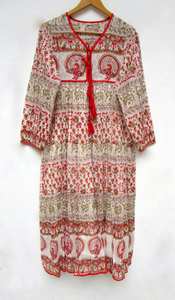 Latest Trending Saffron Yellow Cotton Paisley Printed A-Line <b>Maxi</b> <b>Dress</b> for Women Boho Style Long <b>Sleeves</b> Buttons Casual Style - Product Image 6