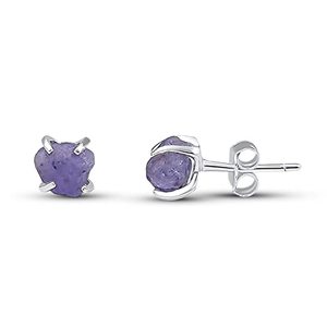 Classic Style Tanzanite <b>Stud</b> Earrings Handmade 5-7mm Raw Gemstone Gold-Plated <b>Silver</b>-Jewelry Women's Gift for Any Occasion - Product Image 1