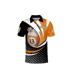 Chemises polo de sport de billard personnalisées pour hommes avec un design d'équipe de billard imprimé pour une utilisation en tournoi - Product Image 1