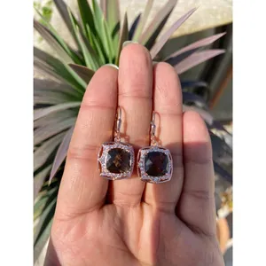 925 <b>Silver</b> <b>Drop</b> <b>Earrings</b> with Smoky Quartz Geometric Ball <b>Drop</b> Trendy Cute Style for Wedding Party or Gift - Product Image 4