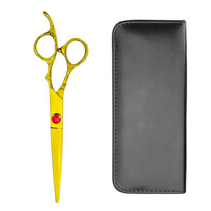 Professionnel Full Gold Barber Cheveux Ciseaux En Acier Inoxydable Fantaisie Vis Lame Pointue Avec Étui En Cuir - Product Image 1