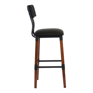 Sedia in legno di faggio con schienale alto in stile industriale con rivestimento in legno e metallo nero sedia da pranzo - Product Image 3