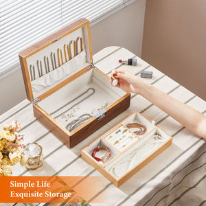 Luxury Double Layer Travel Gift Storage Packaging Vintage <b>Ring</b> Earring Organizer Solid Wood Jewelry Box With Combination Lock - Product Image 1