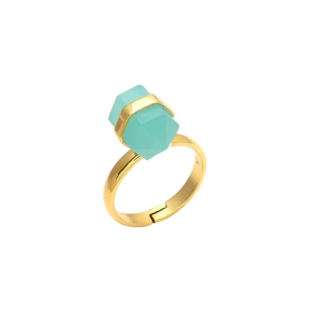 Aqua Chalcedony Adjustable Ring Hip Hop Fashionable Jewelry Ring Women Cocktail Wedding Solid Gold Jewelry Aqua Chalcedony Ring
