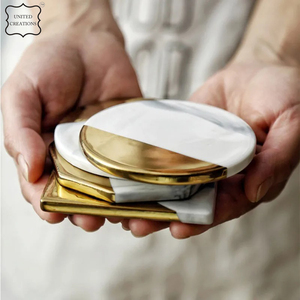Juego de posavasos hechos a mano de oro blanco, posavasos de mármol de cerámica de estilo clásico personalizado con parte posterior de corcho para uso doméstico - Product Image 2