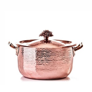 Casserole en métal pur cuivre de conception martelée avec couvercle pour marmite servant la cuisine et le stockage des aliments - Product Image 2