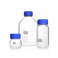 Bouteille de laboratoire ronde à large ouverture en verre borosilicaté de 50000ml avec bouchon à vis en polypropylène et anneau verseur bleu