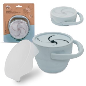 Porte-collations pliable en silicone bleu gris pour bébé et enfants - Product Image 1