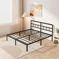 Cadre de lit en métal King Size avec tête de lit, pieds d'angle arrondis, sans sommier, sans bruit, assemblage facile, noir