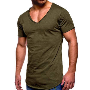 T-shirts en coton à col en V pour hommes, grandes tailles, couleur unie, col en V profond, manches courtes, coupe ajustée, sous-vêtements pour hommes - Product Image 4