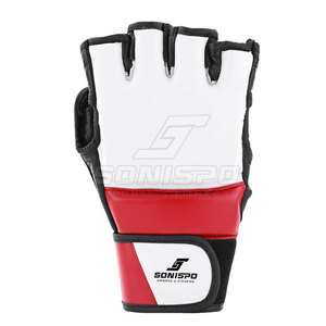 SONISPO MMA Gloves Leather <b>Half</b> Finger Lace-Up Closure Moisture Wicking <b>Slip</b>-On Wrist Red Black White Male Martial Arts Gloves - Product Image 2