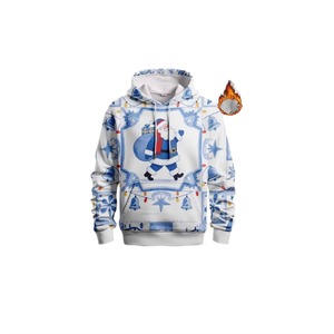 Custom Christmas Hoodie Digital Printing Breathable Blue Santa Warm Fleece Winter Sweatshirt Festive Holiday Design Custom Logo - Product Image 1