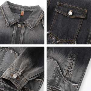 2025 Spring New <b>Men's</b> Retro High Street Hip Hop Style Splicing <b>Denim</b> <b>Jacket</b> American Fashion Front Logo <b>Jacket</b> - Product Image 4