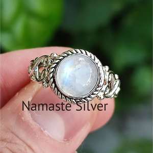 Handmade Boho Rainbow Moonstone Sterling Silver <b>Ring</b> Trendy Inlay <b>Statement</b> Women's Gift for Stylish Women - Product Image 4