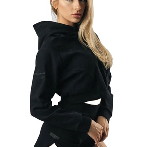Calificado envío rápido ligero Raw Hem Stop francés Terry Crop Hoodie fabricante China - Product Image 5