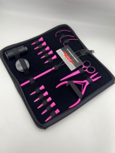 Kit d'outils professionnels pour extensions de cheveux en micro-nano perles couleur rose vif, fils en acier inoxydable, pince plate, pinces métalliques à boucle - Product Image 2