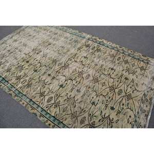 <b>Traditional</b> Beige Green Wool <b>Rug</b> 5x8ft Vintage Turkish Patchwork Design Flat Weave Latex Backing <b>for</b> <b>Living</b> <b>Room</b> Decor <b>for</b> Teens - Product Image 4