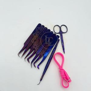 Ensemble de pince à épiler d'extension de cils professionnel de haute qualité motif de diamant de Plasma violet étiquette personnalisée faite à la main durable pointue - Product Image 6