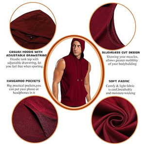 Men's Workout Hooded Tank Tops for Sports Bodybuilding Stringer Muscle Cut Off T Shirt Sleeveless <b>Gym</b> <b>Hoodies</b> Style OEM - Product Image 5