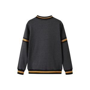 Sudadera de cuello redondo de lana gris oscuro Alpha |   Suéter Unisex de Invierno con Rayas Acanaladas Amarillas y Negras, Estilo Universitario, Forrado - Product Image 2