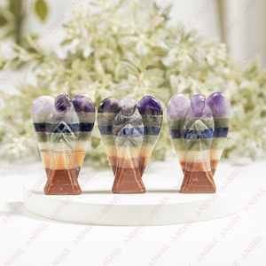 Wholesale Multicolor Carved 7 <b>Chakra</b> 2" Gemstone Angels Bonded Natural Polished Healing <b>Crystal</b> For Decoration Meditation - Product Image 2