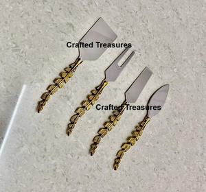 Best Wedding Dinner Spreaders Set Attractive Leaf Design Brass Handle Portugal Cutlery Stainless Steel Blade <b>Knives</b> Metal for - Product Image 2