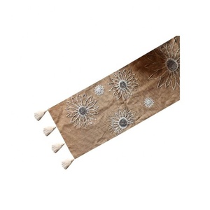 Silver White Jacquard Embroidered Custom Luxury Wholesale Cotton Dining Unique Dust-proof Floret Rectangular <b>Table</b> Runner Sets - Product Image 5