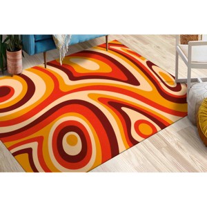 Tapis à motifs orange Groovy : Décoration moderne pour la maison, Tapis imprimé, Tapis en chenille - Product Image 2