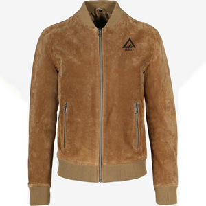 Veste bomber en cuir véritable suédé classique à col baseball pour homme NAFA, coupe ajustée, avec MOQ faible, 100% coton - Product Image 1