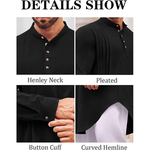 Tunique longue musulmane à col mandarin en coton imprimé Kurta pour homme | Vêtements ethniques parfaits pour les festivals - Product Image 5