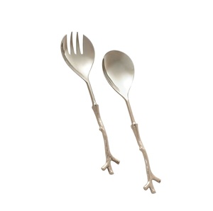 Design Stainless Steel Salad Serving Spoon Tools With Handle Salad <b>Fork</b> and Spoon With Customized Logo Packaging - Product Image 2