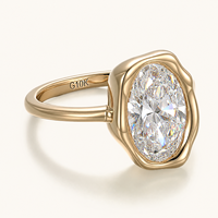 Bague de fiançailles solitaire en or jaune massif 10K 14K avec diamant de laboratoire taille ovale 2CT 3CT 4CT serti clos, pour mariage