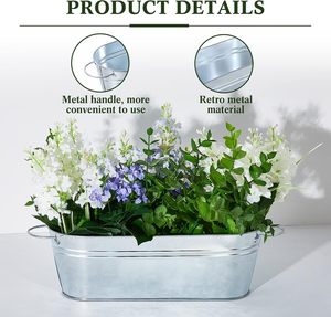 Maceta de metal con acabado galvanizado de diseño increíble con asas para el hogar y el jardín Maceta de flores de forma ovalada decorativa - Product Image 5